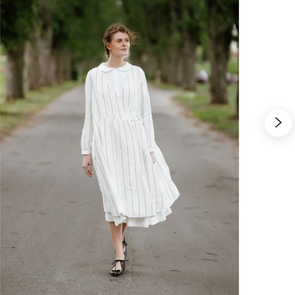 Sondeflor Son de Flor Linen Wrap Dress in Sonata Stripe, L - Picture 3 of 16